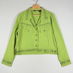 Gordon James Embellished Lime Green Jacket Womens Large Rhinestone‎ Studded READ